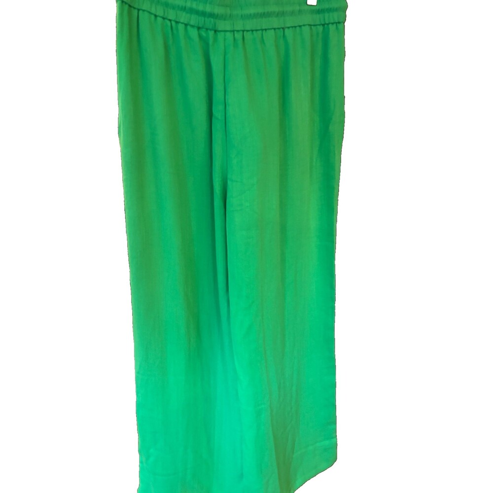Halara Wide Leg Palazzo Pants L Tall Kelly Green Drawstring NWT "Linen-Feel" - Picture 5 of 11
